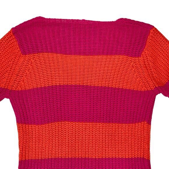 Derek Heart Sweater Womens M Pink Orange Striped Vibrant Chunky Knit Cozy Winter - Picture 10 of 16